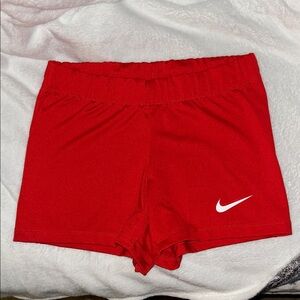 Nike Women's Bright Red Athletic Shorts with White Swoosh